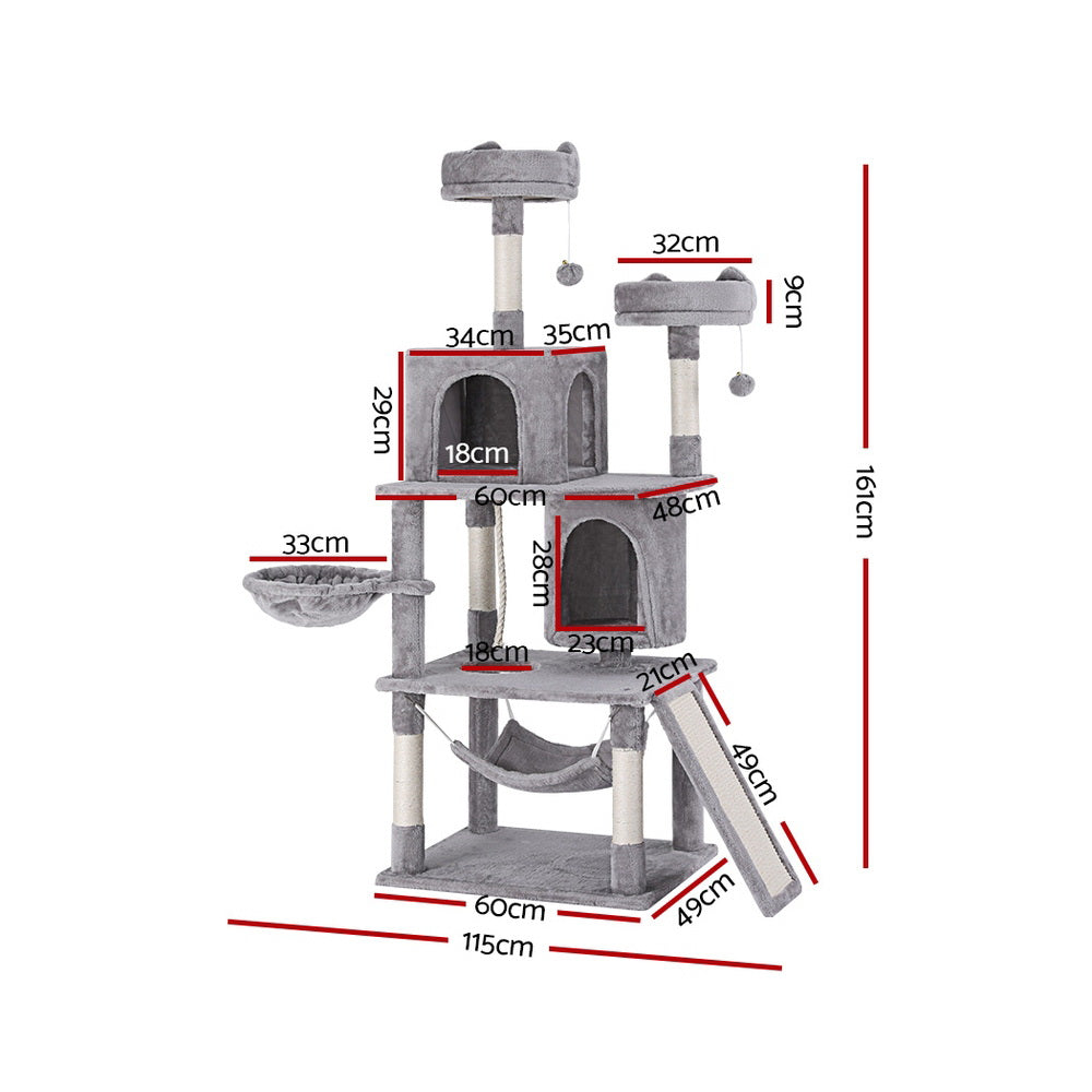 i.Pet Cat Tree Tower Scratching Post Scratcher 161cm Condo House Trees Grey-Pet Care &gt; Cat Supplies &gt; Cat Scratching Posts-PEROZ Accessories