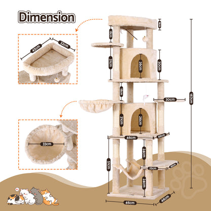 i.Pet Cat Tree Tower 167cm Large Scratching Post Furniture Scratcher House Beige-Pet Care > Cat Supplies > Cat Scratchers-PEROZ Accessories