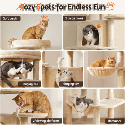 i.Pet Cat Tree Tower 167cm Large Scratching Post Furniture Scratcher House Beige-Pet Care > Cat Supplies > Cat Scratchers-PEROZ Accessories