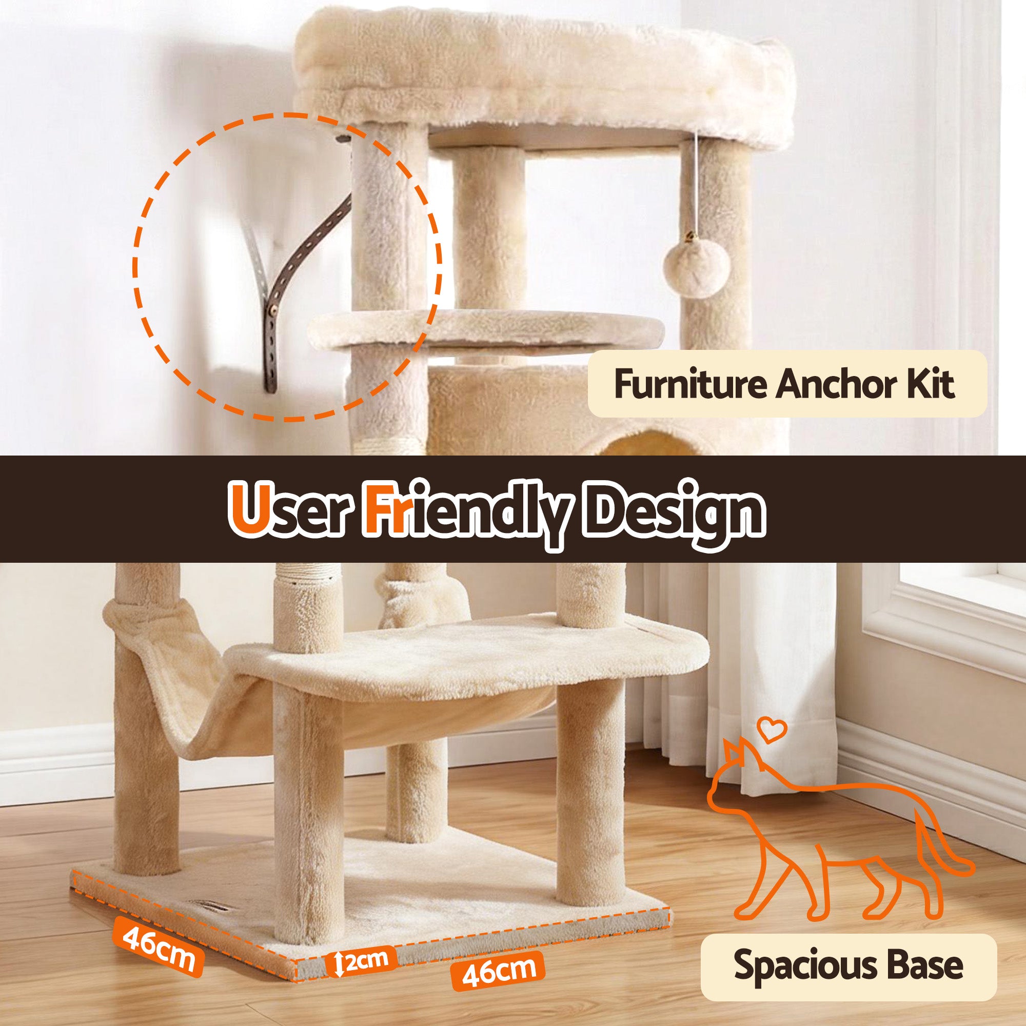 i.Pet Cat Tree Tower 167cm Large Scratching Post Furniture Scratcher House Beige-Pet Care > Cat Supplies > Cat Scratchers-PEROZ Accessories