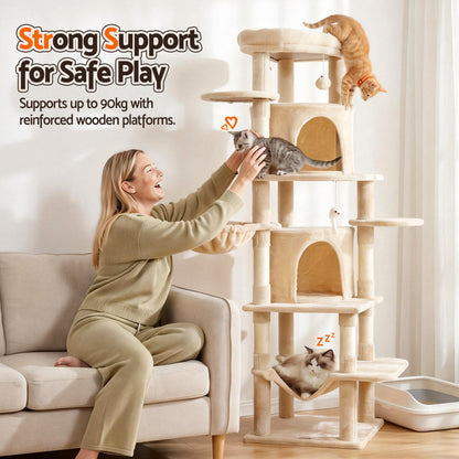 i.Pet Cat Tree Tower 167cm Large Scratching Post Furniture Scratcher House Beige-Pet Care > Cat Supplies > Cat Scratchers-PEROZ Accessories