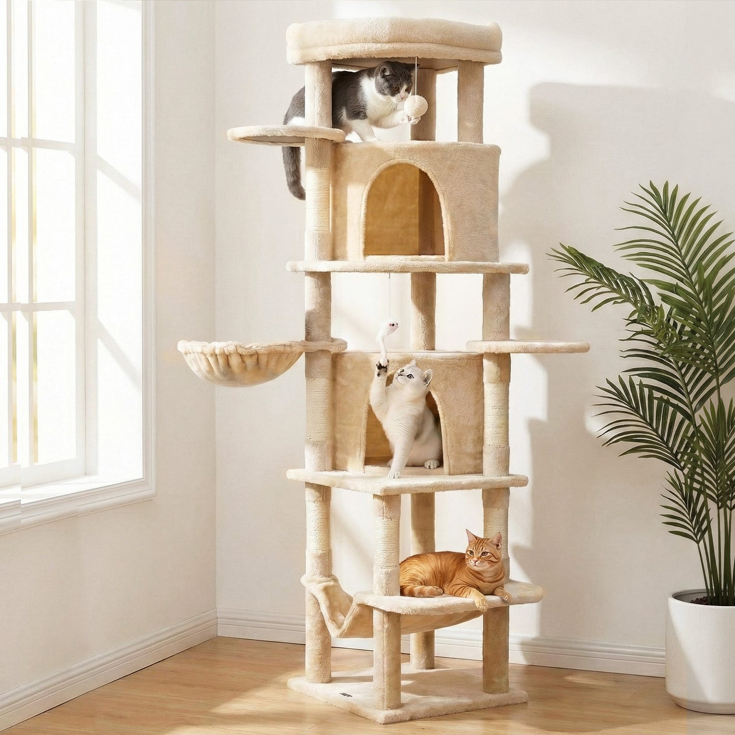 i.Pet Cat Tree Tower 167cm Large Scratching Post Furniture Scratcher House Beige-Pet Care > Cat Supplies > Cat Scratchers-PEROZ Accessories