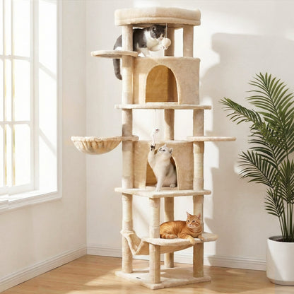i.Pet Cat Tree Tower 167cm Large Scratching Post Furniture Scratcher House Beige-Pet Care > Cat Supplies > Cat Scratchers-PEROZ Accessories