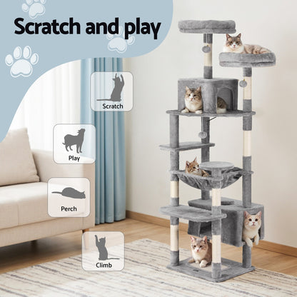 i.Pet Cat Tree 184cm Tower Scratching Post Trees Scratcher Condo House Light Grey-Pet Care &gt; Cat Supplies &gt; Cat Scratchers-PEROZ Accessories