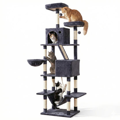 i.Pet Cat Tree Tower 206cm Large Scratching Post Furniture Scratcher House Grey-Pet Care > Cat Supplies > Cat Scratchers-PEROZ Accessories