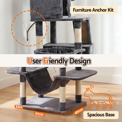 i.Pet Cat Tree Tower 206cm Large Scratching Post Furniture Scratcher House Grey-Pet Care > Cat Supplies > Cat Scratchers-PEROZ Accessories
