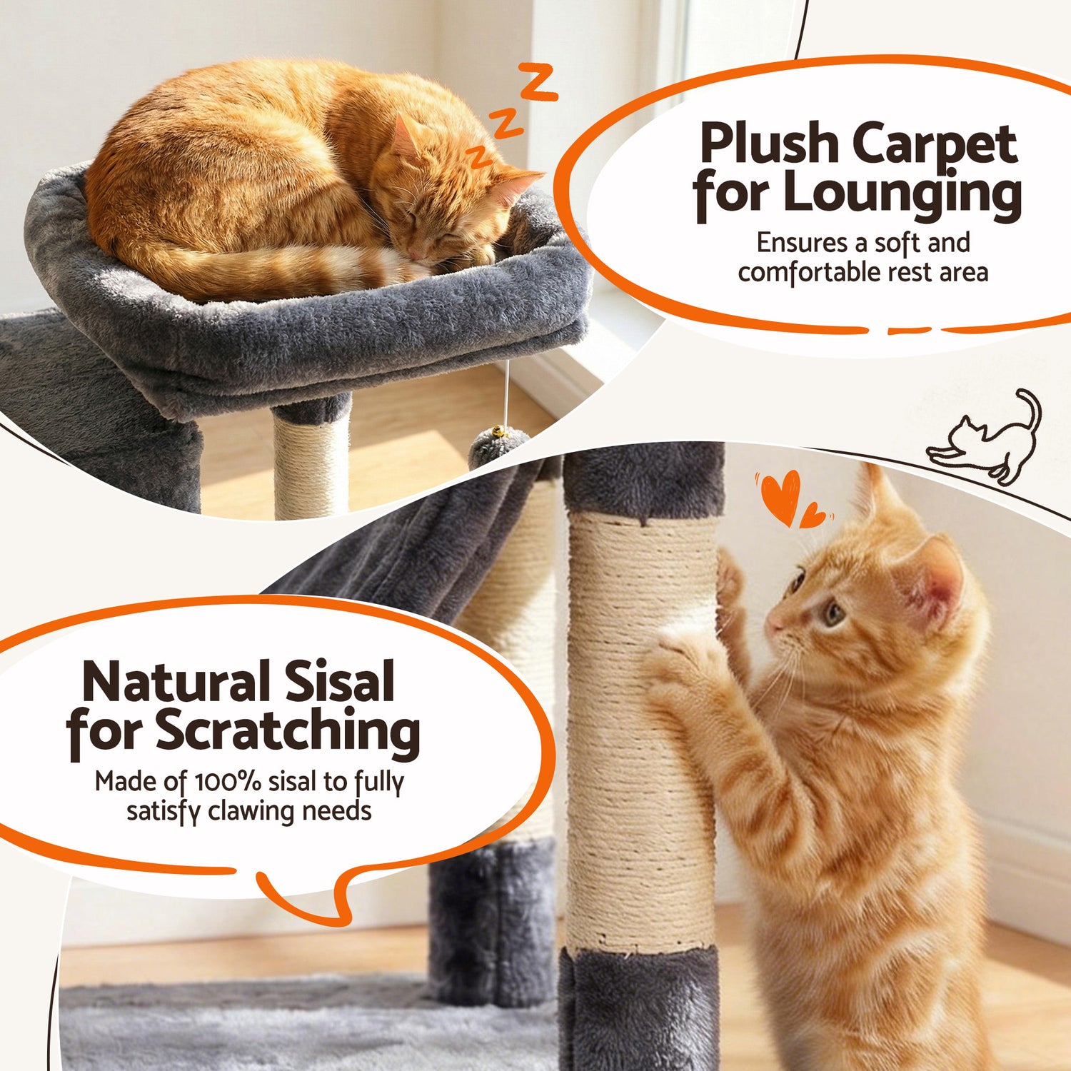 i.Pet Cat Tree Tower 206cm Large Scratching Post Furniture Scratcher House Grey-Pet Care > Cat Supplies > Cat Scratchers-PEROZ Accessories