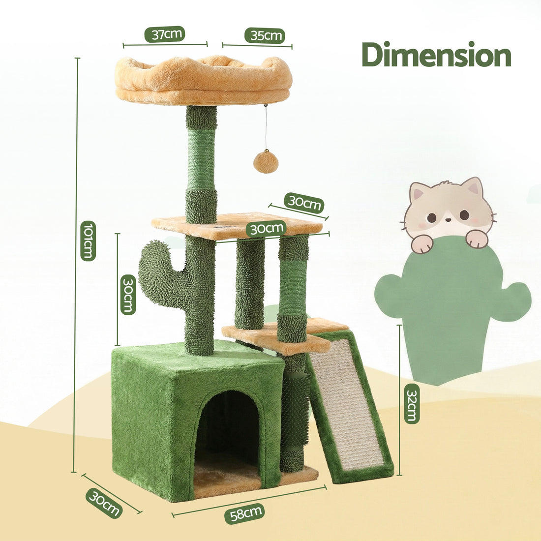 i.Pet Cat Tree Tower 101cm Scratching Post Furniture Scratcher House Green-Pet Care > Cat Supplies > Cat Scratching Posts-PEROZ Accessories
