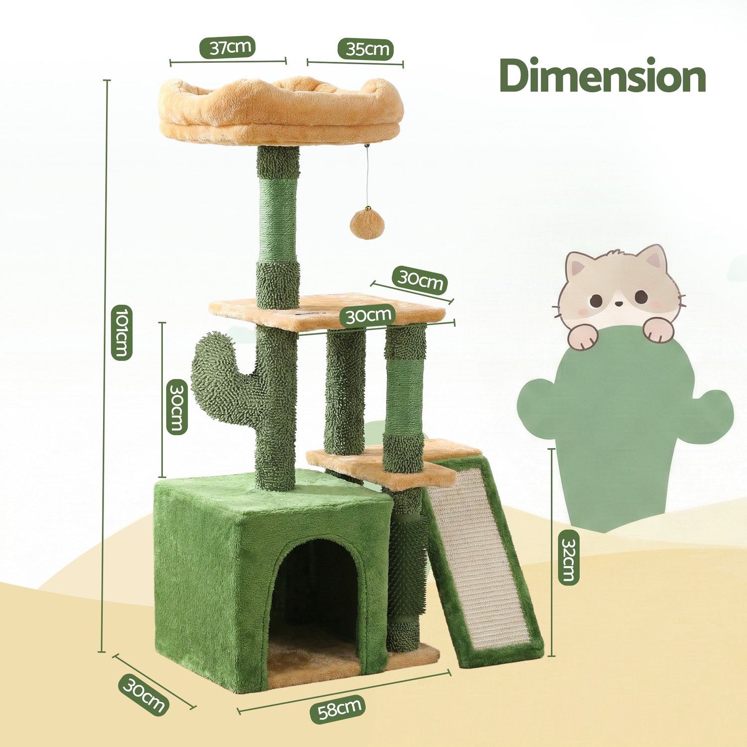 i.Pet Cat Tree Tower 101cm Scratching Post Furniture Scratcher House Green-Pet Care > Cat Supplies > Cat Scratching Posts-PEROZ Accessories