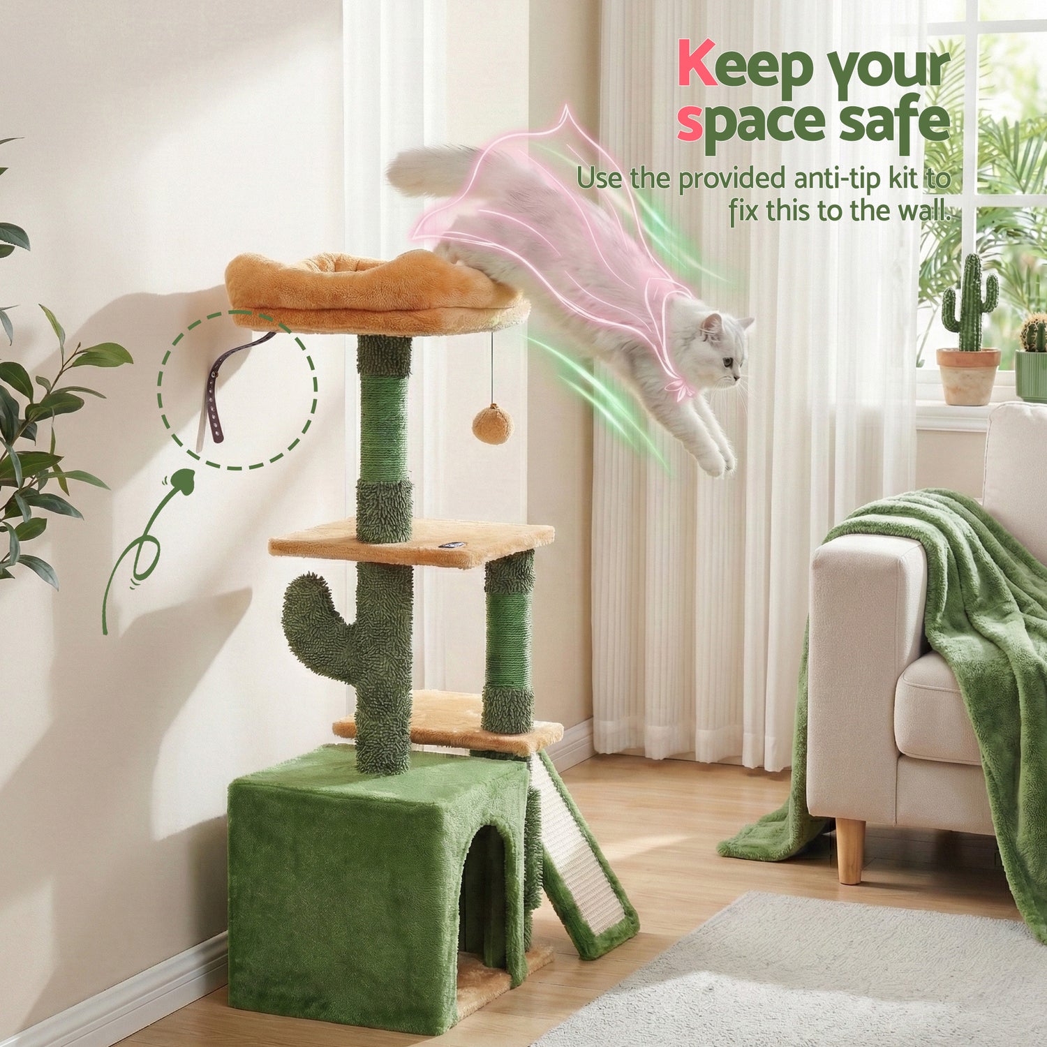 i.Pet Cat Tree Tower 101cm Scratching Post Furniture Scratcher House Green-Pet Care > Cat Supplies > Cat Scratching Posts-PEROZ Accessories