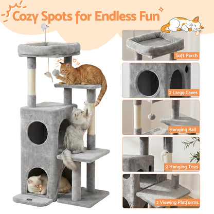 i.Pet Cat Tree Tower 127cm Scratching Post Furniture Scratcher House Light Grey-Pet Care > Cat Supplies > Cat Scratching Posts-PEROZ Accessories