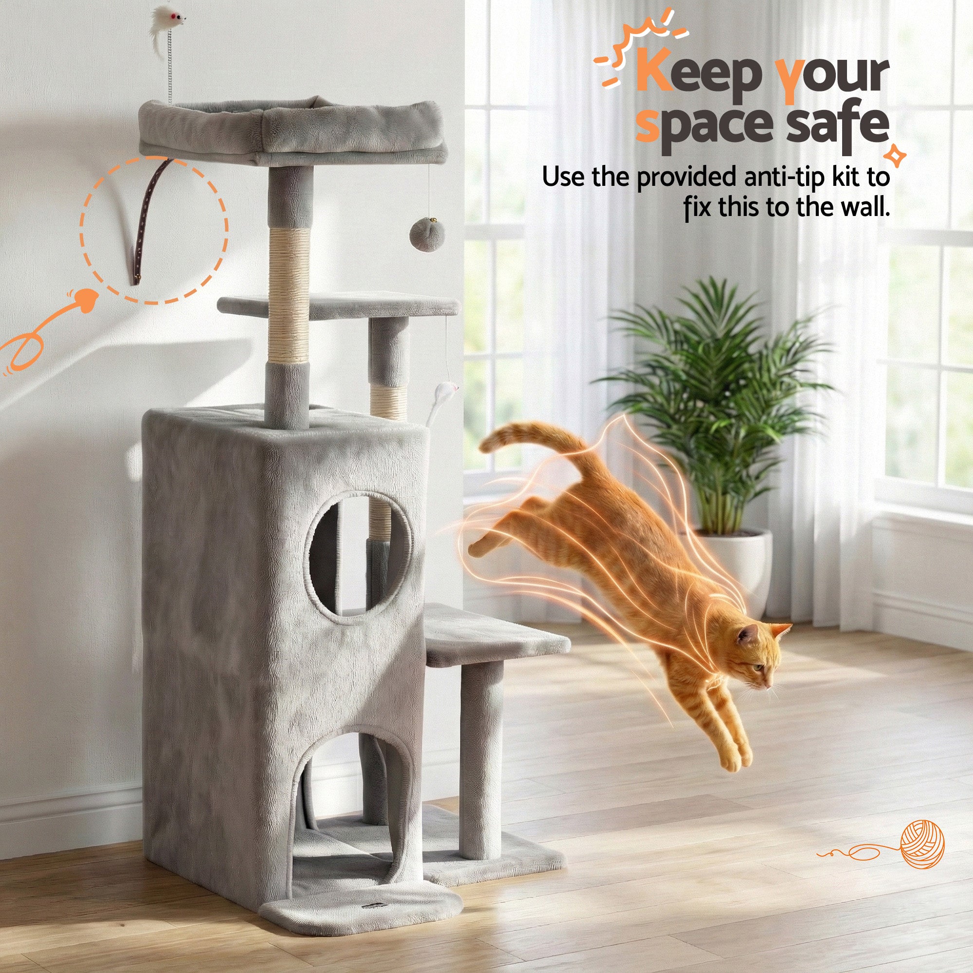 i.Pet Cat Tree Tower 127cm Scratching Post Furniture Scratcher House Light Grey-Pet Care > Cat Supplies > Cat Scratching Posts-PEROZ Accessories