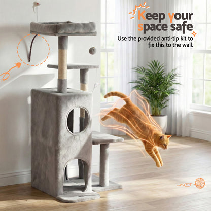 i.Pet Cat Tree Tower 127cm Scratching Post Furniture Scratcher House Light Grey-Pet Care > Cat Supplies > Cat Scratching Posts-PEROZ Accessories