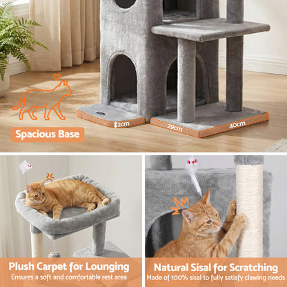 i.Pet Cat Tree Tower 127cm Scratching Post Furniture Scratcher House Light Grey-Pet Care > Cat Supplies > Cat Scratching Posts-PEROZ Accessories