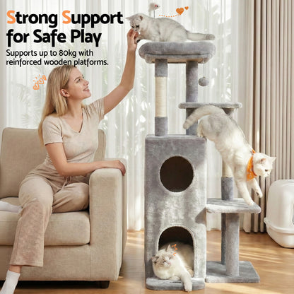 i.Pet Cat Tree Tower 127cm Scratching Post Furniture Scratcher House Light Grey-Pet Care > Cat Supplies > Cat Scratching Posts-PEROZ Accessories