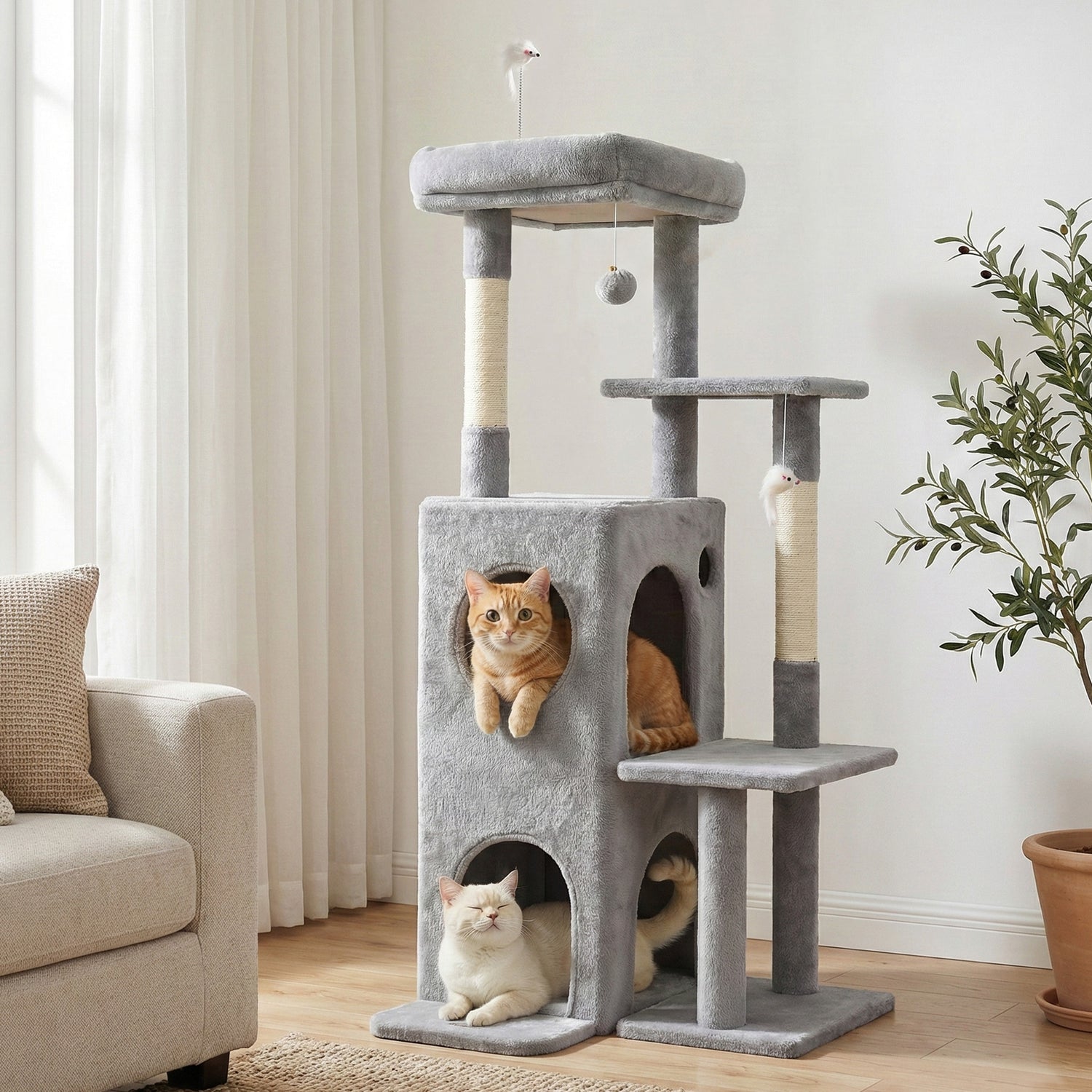 i.Pet Cat Tree Tower 127cm Scratching Post Furniture Scratcher House Light Grey-Pet Care > Cat Supplies > Cat Scratching Posts-PEROZ Accessories