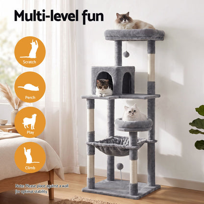 i.Pet Cat Tree 143cm Tower Scratching Post Trees Scratcher Condo House Grey-Pet Care > Cat Supplies > Cat Scratching Posts-PEROZ Accessories