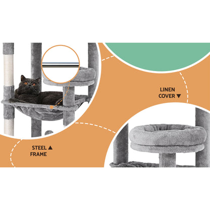 i.Pet Cat Tree 143cm Tower Scratching Post Trees Scratcher Condo House Grey-Pet Care > Cat Supplies > Cat Scratching Posts-PEROZ Accessories
