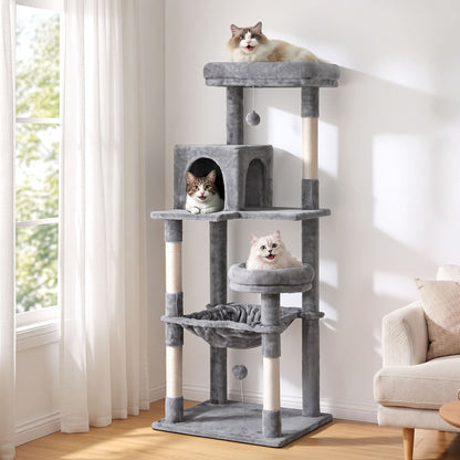 i.Pet Cat Tree 143cm Tower Scratching Post Trees Scratcher Condo House Grey-Pet Care > Cat Supplies > Cat Scratching Posts-PEROZ Accessories