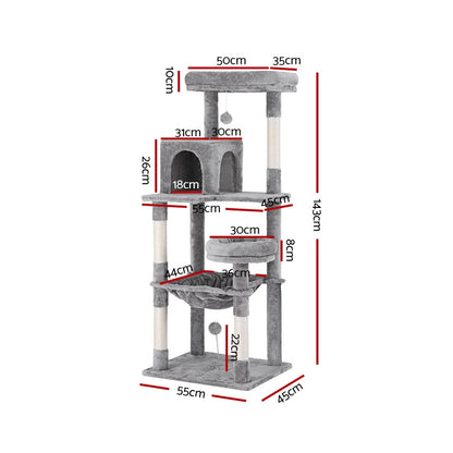 i.Pet Cat Tree Tower Scratching Post Scratcher 143cm Condo House Trees Grey-Pet Care &gt; Cat Supplies &gt; Cat Scratching Posts-PEROZ Accessories