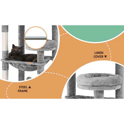 i.Pet Cat Tree Tower Scratching Post Scratcher 143cm Condo House Trees Grey-Pet Care &gt; Cat Supplies &gt; Cat Scratching Posts-PEROZ Accessories