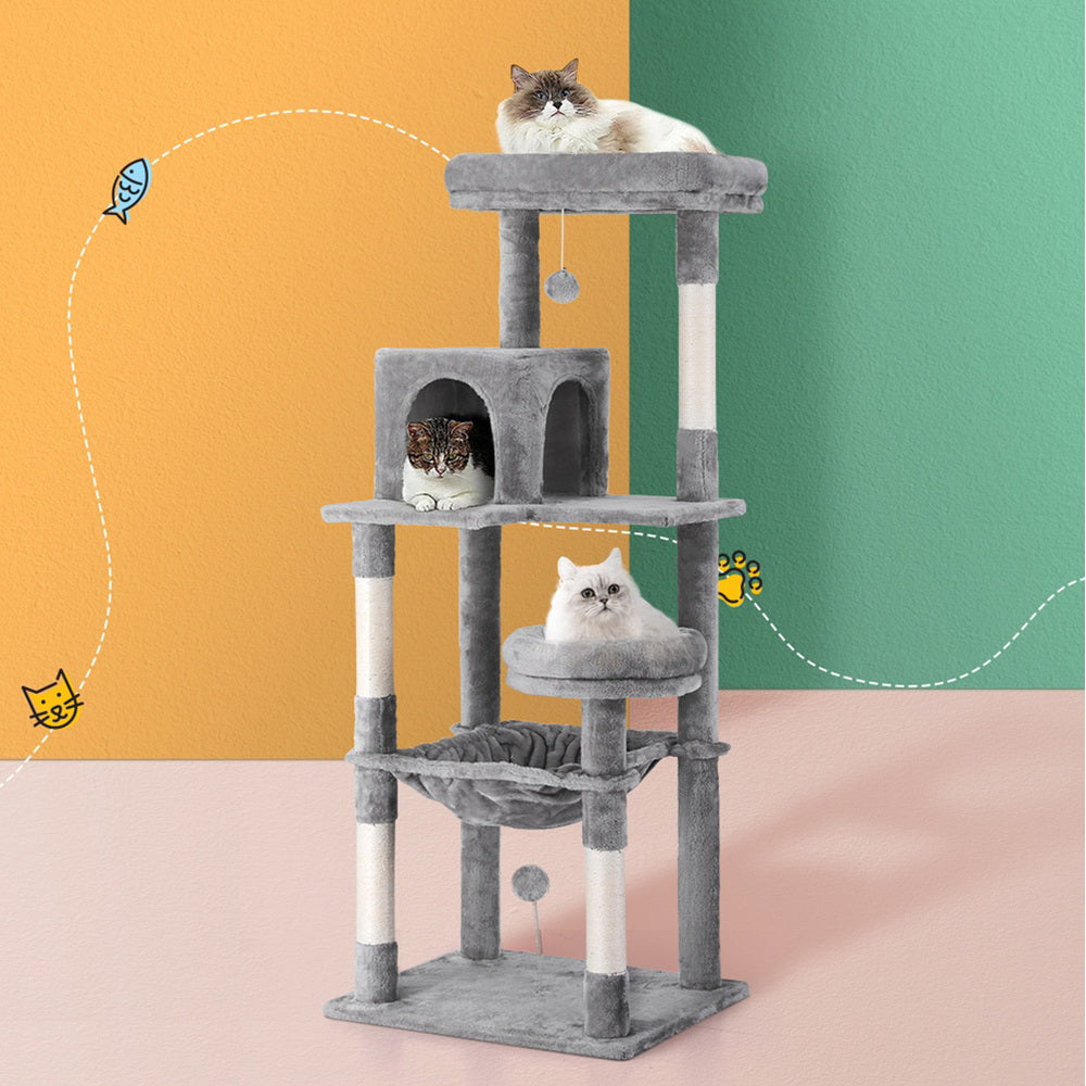 i.Pet Cat Tree Tower Scratching Post Scratcher 143cm Condo House Trees Grey-Pet Care &gt; Cat Supplies &gt; Cat Scratching Posts-PEROZ Accessories