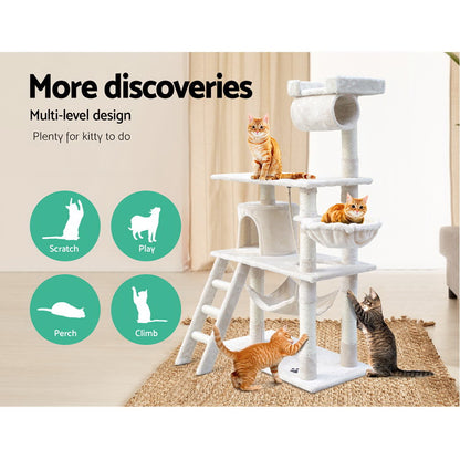 i.Pet Cat Tree 141cm Tower Scratching Post Scratcher Condo Wood House Bed Beige-Cat Trees-PEROZ Accessories