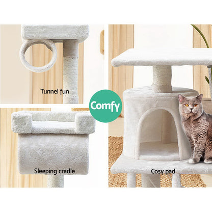 i.Pet Cat Tree 141cm Tower Scratching Post Scratcher Condo Wood House Bed Beige-Cat Trees-PEROZ Accessories
