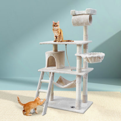 i.Pet Cat Tree 141cm Tower Scratching Post Scratcher Condo Wood House Bed Beige-Cat Trees-PEROZ Accessories