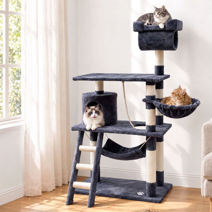 i.Pet Cat Tree 141cm Tower Scratching Post Scratcher Condo Wood House Bed Grey