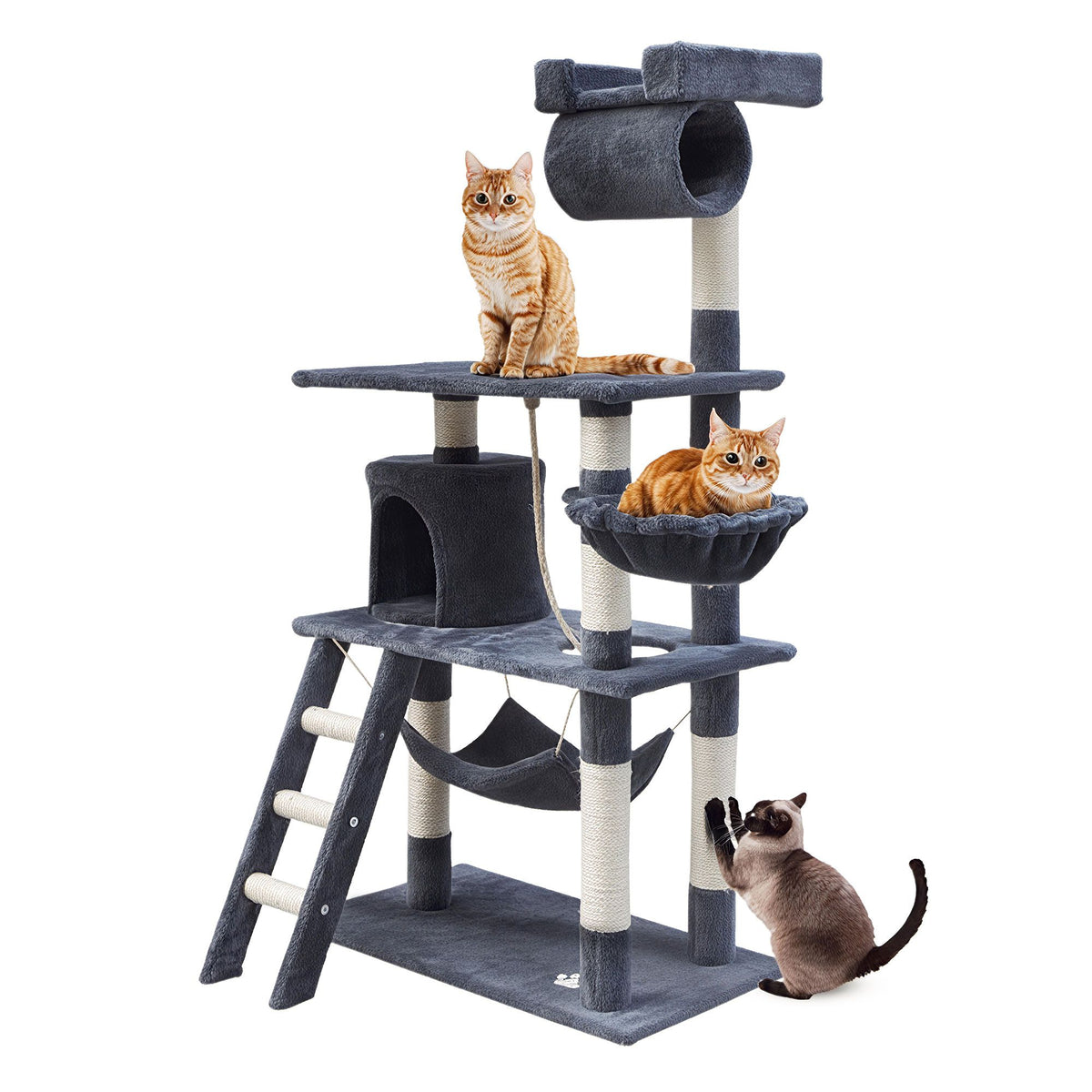 i.Pet Cat Tree 141cm Tower Scratching Post Scratcher Condo Wood House Bed Grey