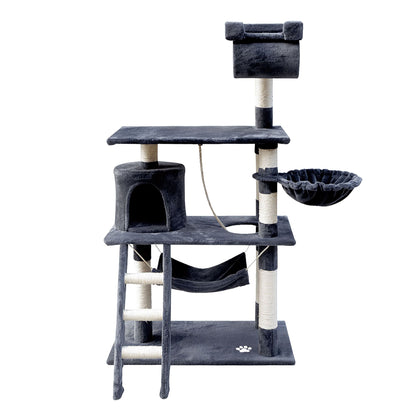 i.Pet Cat Tree 141cm Tower Scratching Post Scratcher Condo Wood House Bed Grey