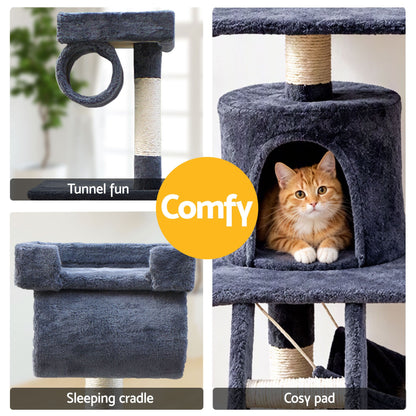 i.Pet Cat Tree 141cm Tower Scratching Post Scratcher Condo Wood House Bed Grey