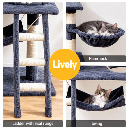 i.Pet Cat Tree 141cm Tower Scratching Post Scratcher Condo Wood House Bed Grey