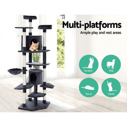 i.Pet Cat Tree 203cm Tower Scratching Post Scratcher Condo Trees House Bed Grey-Cat Trees-PEROZ Accessories