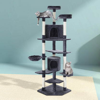 i.Pet Cat Tree 203cm Tower Scratching Post Scratcher Condo Trees House Bed Grey-Cat Trees-PEROZ Accessories