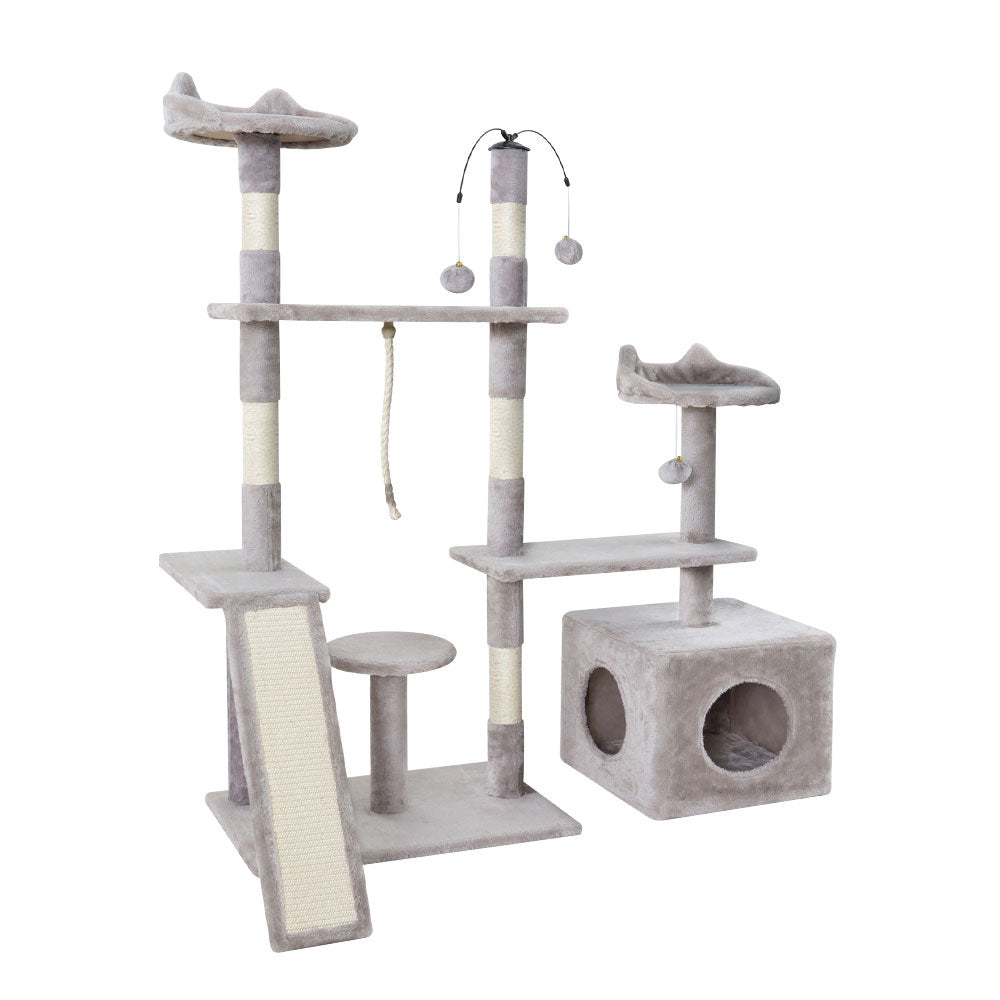 i.Pet Cat Tree 135cm Tower Scratching Post Scratcher Wood Condo House Toys Grey-Cat Trees-PEROZ Accessories