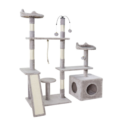 i.Pet Cat Tree 135cm Tower Scratching Post Scratcher Wood Condo House Toys Grey-Cat Trees-PEROZ Accessories