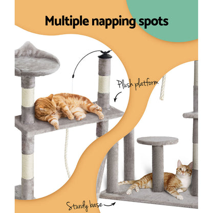 i.Pet Cat Tree 135cm Tower Scratching Post Scratcher Wood Condo House Toys Grey-Cat Trees-PEROZ Accessories