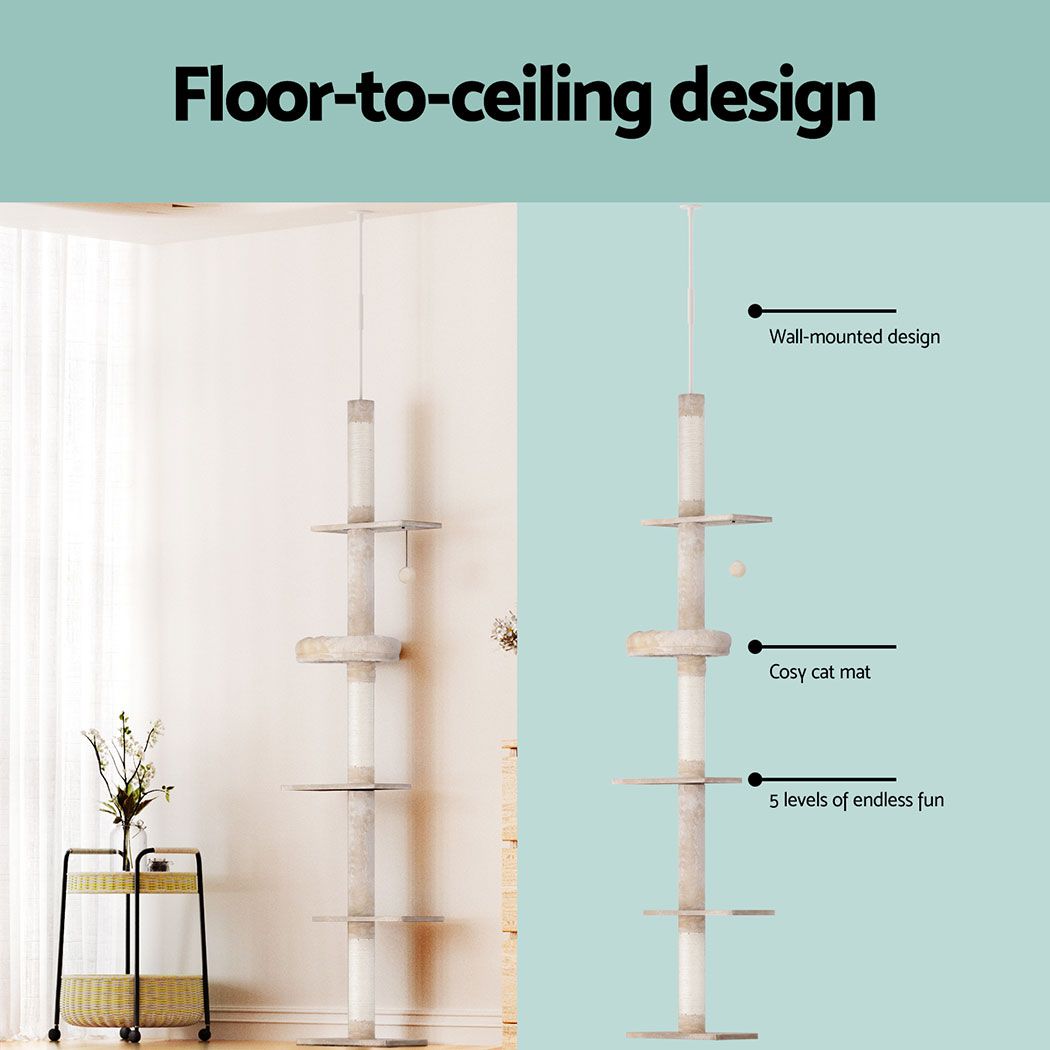 i.Pet Cat Tree 290cm Tower Scratching Cats Post Scratcher Floor to Ceiling Bed-Pet Care > Cat Supplies > Cat Scratching Posts-PEROZ Accessories