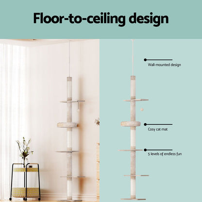 i.Pet Cat Tree 290cm Tower Scratching Cats Post Scratcher Floor to Ceiling Bed-Pet Care > Cat Supplies > Cat Scratching Posts-PEROZ Accessories