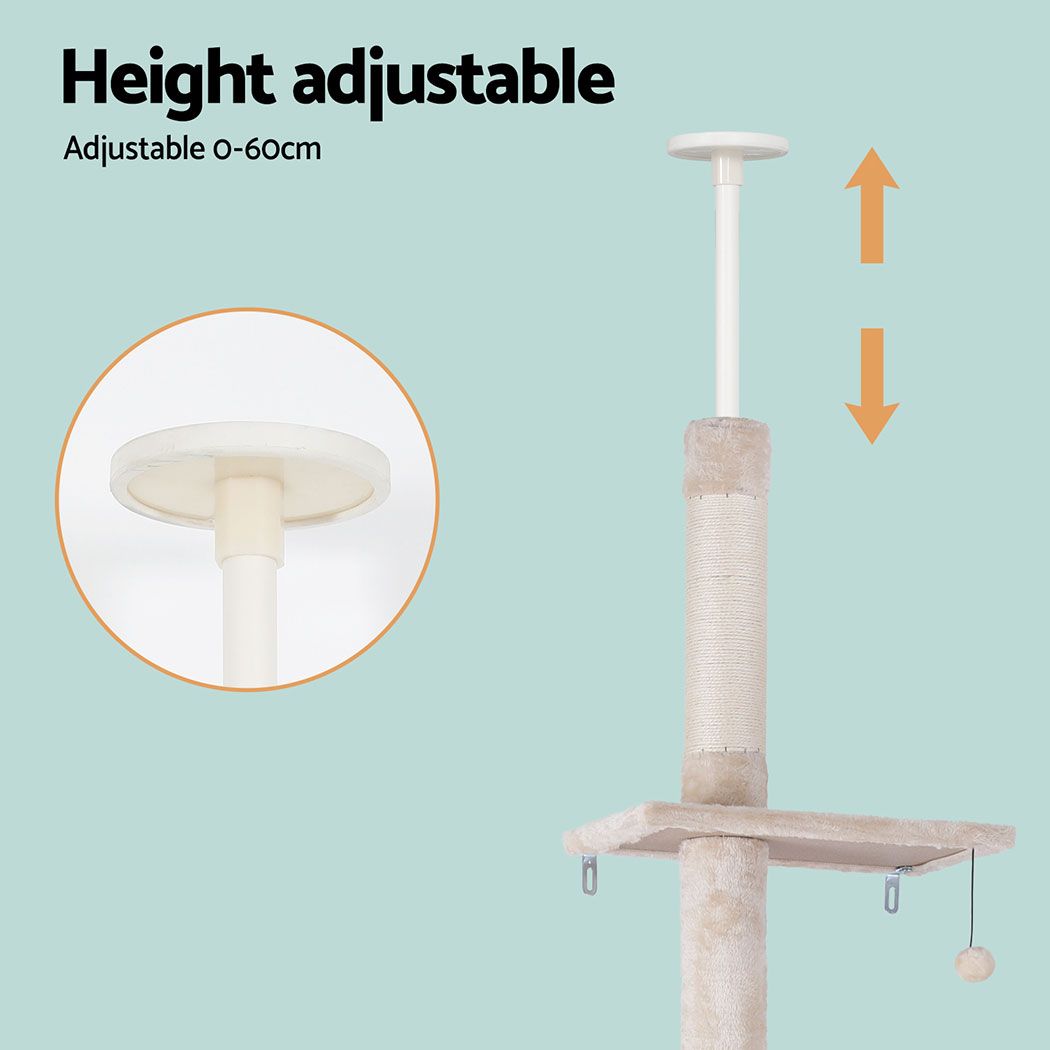 i.Pet Cat Tree 290cm Tower Scratching Cats Post Scratcher Floor to Ceiling Bed-Pet Care > Cat Supplies > Cat Scratching Posts-PEROZ Accessories