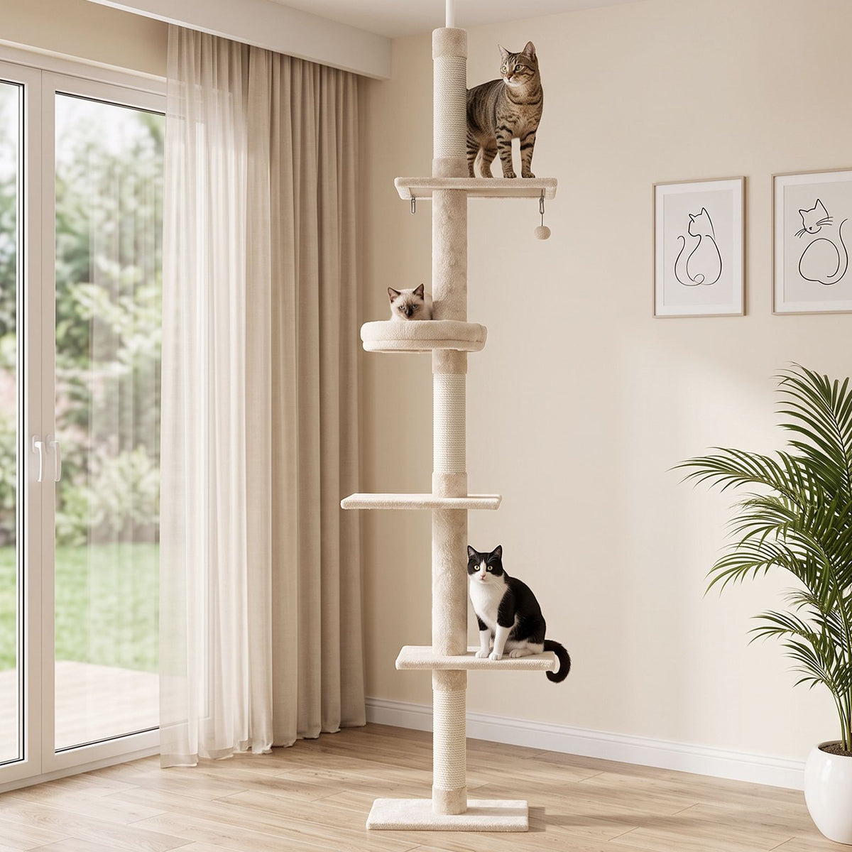 i.Pet Cat Tree 290cm Tower Scratching Cats Post Scratcher Floor to Ceiling Bed-Pet Care > Cat Supplies > Cat Scratching Posts-PEROZ Accessories
