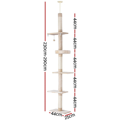 i.Pet Cat Tree 290cm Tower Scratching Cats Post Scratcher Floor to Ceiling Bed-Pet Care &gt; Cat Supplies &gt; Cat Scratching Posts-PEROZ Accessories