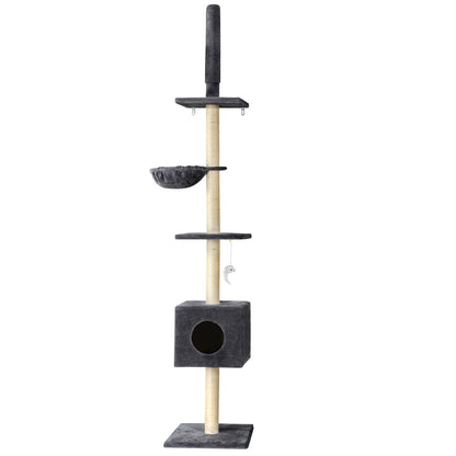 i.Pet Cat Tree 260cm Tower Scratching Post Scratcher Floor to Ceiling Cats Bed Dark Grey-Pet Care &gt; Cat Supplies &gt; Cat Scratching Posts-PEROZ Accessories