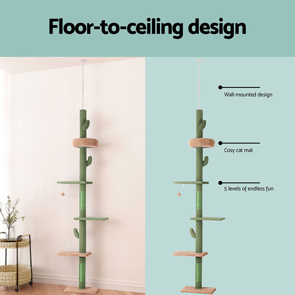 i.Pet Cat Tree Tower Scratching Post Scratcher Floor to Ceiling Cats Bed 290cm-Pet Care > Cat Supplies > Cat Scratching Posts-PEROZ Accessories