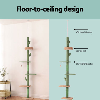 i.Pet Cat Tree Tower Scratching Post Scratcher Floor to Ceiling Cats Bed 290cm-Pet Care > Cat Supplies > Cat Scratching Posts-PEROZ Accessories