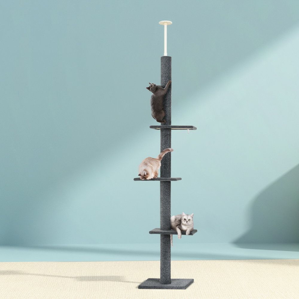 i.Pet Cat Tree 290cm Tower Scratching Post Scratcher Floor to Ceiling Cats Bed Grey-Pet Care > Cat Supplies > Cat Scratching Posts-PEROZ Accessories