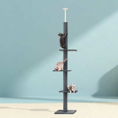 i.Pet Cat Tree 290cm Tower Scratching Post Scratcher Floor to Ceiling Cats Bed Grey-Pet Care > Cat Supplies > Cat Scratching Posts-PEROZ Accessories