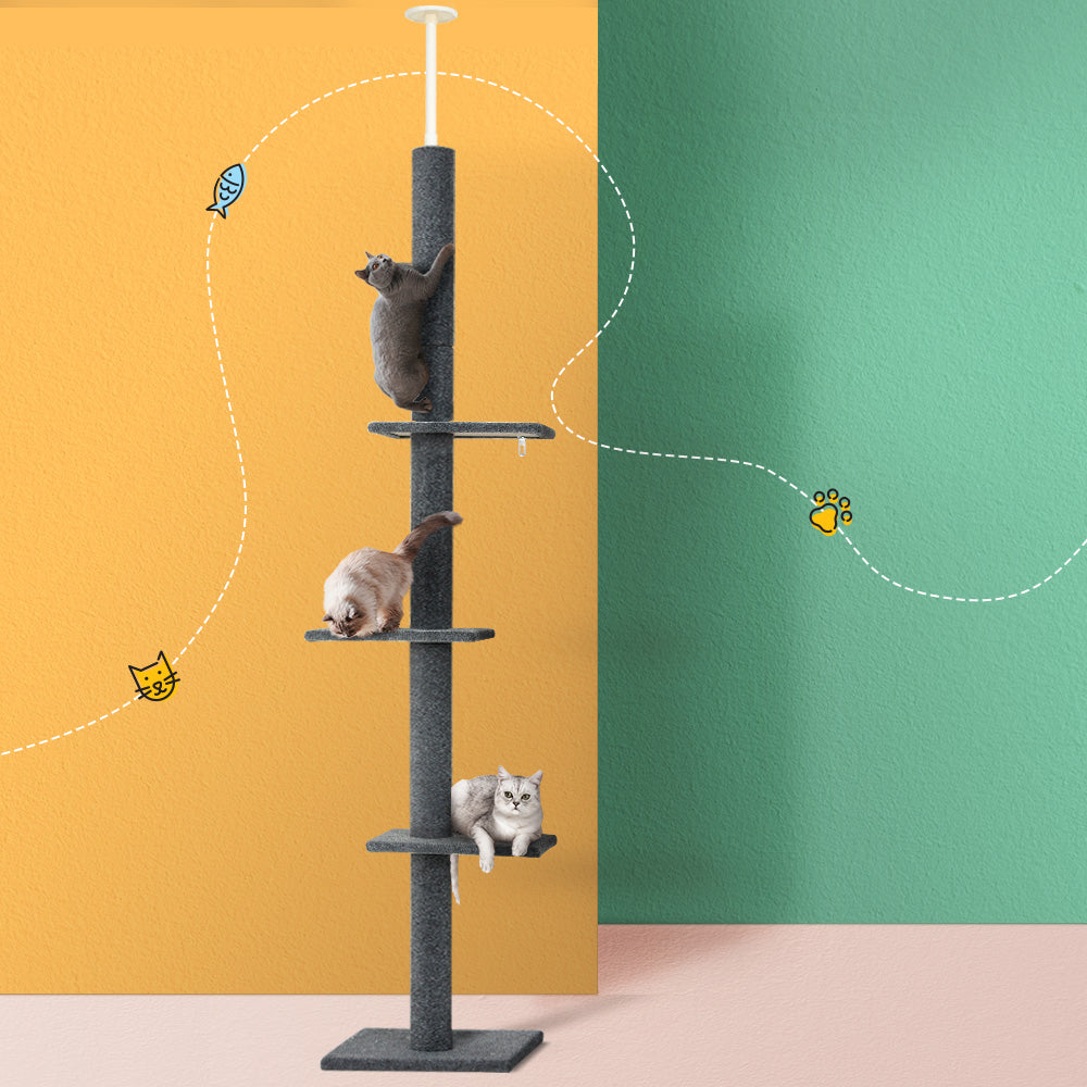 i.Pet Cat Tree 290cm Tower Scratching Post Scratcher Floor to Ceiling Cats Bed Grey-Pet Care &gt; Cat Supplies &gt; Cat Scratching Posts-PEROZ Accessories